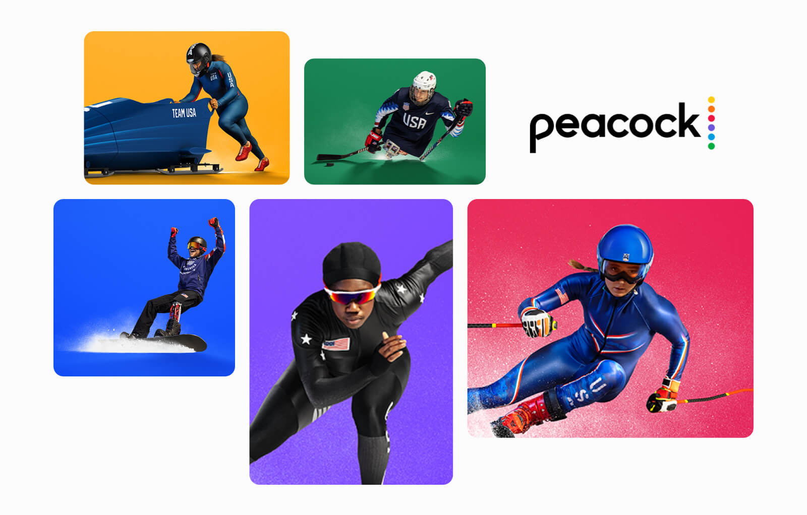 Team USA winter athletes and Peacock logo - mobile